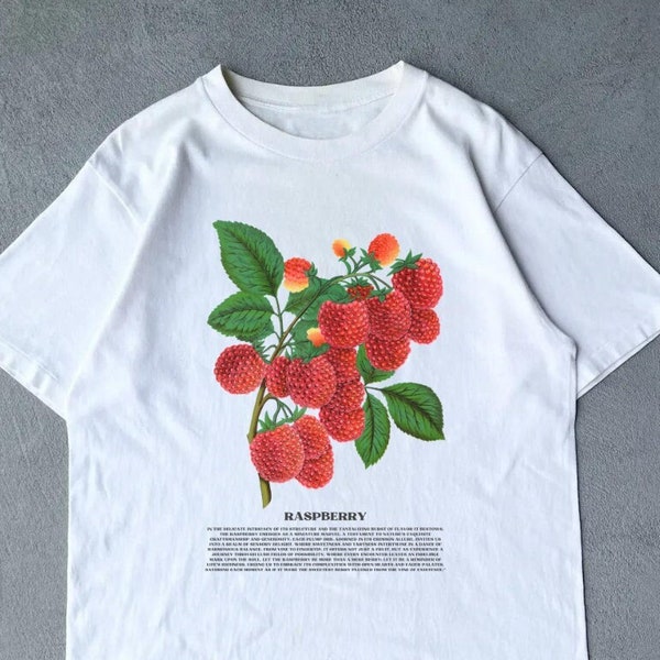 Raspberry Shirt, Print T-Shirt, Vintage Graphic Tee, Foodie Clothing Gift, Fruitcore Baby Tee, Trending Popular Unisex Tee, Y2K Shirt