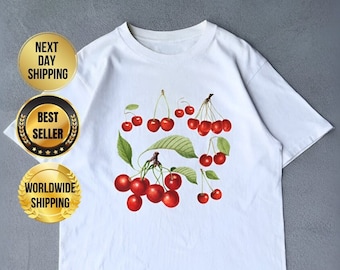 Kirsch-Shirt, Siebdruck-T-Shirt, Grafik-T-Shirt, Feinschmecker-Kleidungsgeschenk, Sommer-Shirt, Unisex-T-Shirt, Gemüse-Obst-Shirt