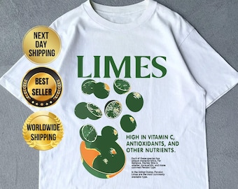 T-shirt graphique limes, chemise légumes, chemise fruits, chemise citron, sweat-shirt unisexe, cadeau pour femme et homme, t-shirt unisexe vintage de style rétro