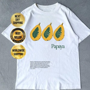 Retro-Style Vintage Unisex T-Shirt Papaya Graphic Tee, Unisex Sweatshirt, Gift for Women and Men, Vegetables, Streetwear, Premium Cotton image 1