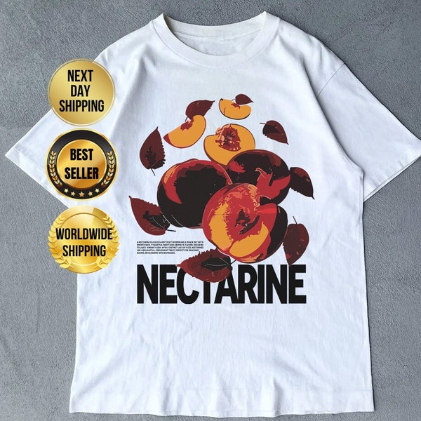 Retro-Style Vintage Unisex T-Shirt - Nectarine Graphic Tee - Gift for Men and Women - Streetwear - Cotton - Veggie Shirt - Fruit Lover