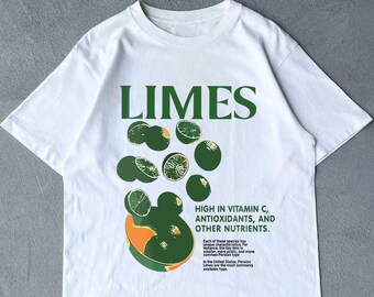 Limes Graphic Tee, Groenten Shirt, Fruit Shirt, Citroen Shirt, Unisex Sweatshirt, Cadeau voor dames en heren, Retro-stijl Vintage Unisex T-shirt