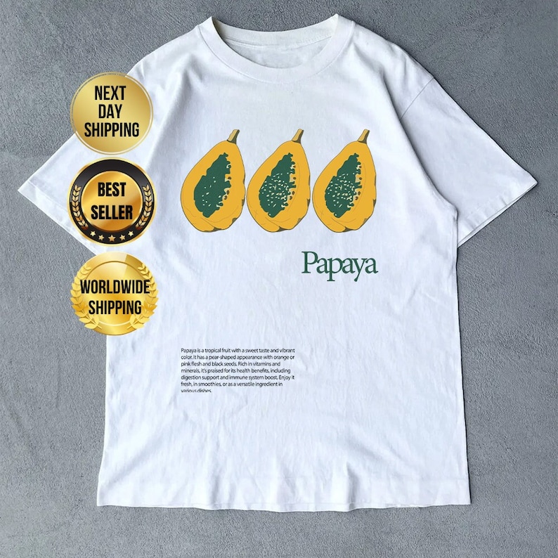 Retro-Style Vintage Unisex T-Shirt Papaya Graphic Tee, Unisex Sweatshirt, Gift for Women and Men, Vegetables, Streetwear, Premium Cotton image 1