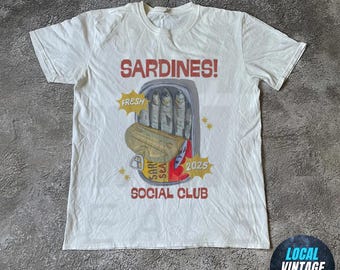 Les Sardines Social Club T-Shirt, Tinned Fish Sweatshirt, Portugal Travel Gift, Vintage Sardine Coastal Aesthetic Fish Tee