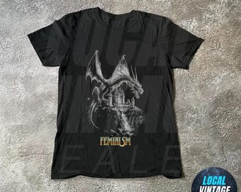 Feminism Dragon Fantasy Vintage Graphic Shirt, Retro Dragon Shirt, Feminism Shirt, Dark Art Grunge Castle Dragon Gothic Top