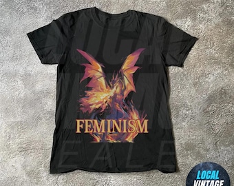 Camiseta con gráfico vintage de fantasía de dragón feminista, camiseta retro de dragón, camiseta feminista, top gótico de arte oscuro grunge con castillo de dragón