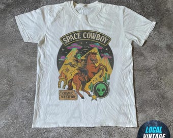Space Cowboy UFO Tshirt, Vintage Cowboy Alien T-Shirt, Vintage 90er Jahre Shirt, Vintage Alien Shirt, Washed Shirt, Vintage 90er Jahre Shirt