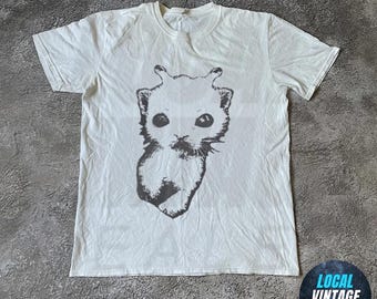 Camiseta de gato alienígena tonto Y2K, estilo vintage extraño de los 90, con gatito Gnarp, estética de novia rockera, camiseta de moda retro grunge con gato alienígena coqueto