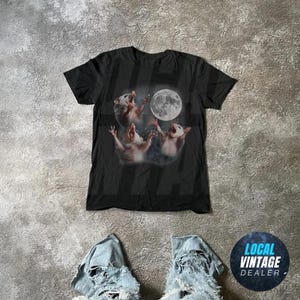Funny retro opossum shirt for meme fans, funny possum Unisex tee, quirky gift seekers, and party lovers. Three Possums Howling at the Moon