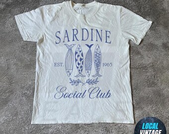 Sardines Social Club T-Shirt, Tinned Fish Sweatshirt, Portugal Travel Gift, Vintage Sardine Coastal Aesthetic Fish Tee