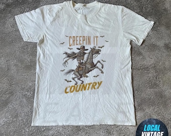 Creepin’ It Country Tee, Western Shirt for Women, Vintage, Western Graphic Tee,  Western Ghost Shirt, Farm Animals T-shirt