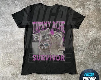Tummy Ache Survivor Retro 90s Shirt, Vintage Raccoon T Shirt, Tummy Ache Tee, Funny Aesthetic Shirt, Birthday Party Shirt,Meme Raccoon Shirt