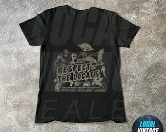 Maglietta divertente Bigfoot Sasquatch, maglietta Rispetta la gente del posto, regalo per gli amanti dell'aria aperta e del campeggio, maglietta da escursionismo, maglietta UFO, maglietta aliena, magliette naturalistiche