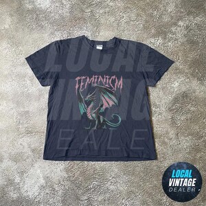 Feminism Dragon Fantasy Vintage Graphic Shirt, Retro Dragon Shirt, Feminism Shirt, Funny Gifts, Dark Art Grunge Castle Dragon Gothic Shirt