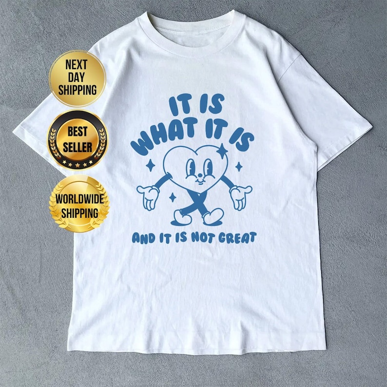 Es ist, was es ist, und es ist nicht großartig, Meme-T-Shirt, lustiges T-Shirt, Sarkasmus-T-Shirt, Vintage-Cartoon, Unisex, Zitat-Shirts, Stimmungsgeschenke Bild 1