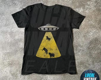 Shirt UFO Cow Abduction, grappige vintage retro grafische alien-T-shirt, paranormaal oversized esthetisch ufo-T-shirt