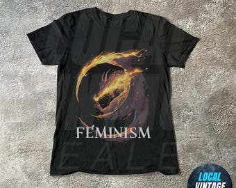 Feminism Dragon Fantasy Vintage Graphic Shirt, Retro Dragon Shirt, Feminism Shirt, Dark Art Grunge Castle Dragon Gothic Top