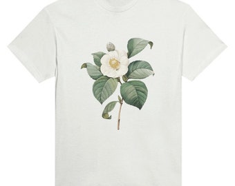 T-shirt camélia blanc fleur vintage, t-shirt fleur tatouage vintage des années 90, t-shirt botanique, fleurs sauvages de style bohème, chemise florale Cottagecore