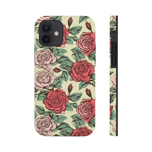 Flower Roses Tough iPhone Cases, Botanical Spring Rose Cell Phone Case, Birthday Gift for her, Pink and Red Roses Cellular iPhone Cases
