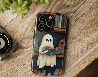 Spöklik bokmal telefonskal, sött spöktelefonskal, läskigt elegant accessoar, Halloweenpresent, bokälskarens skal
