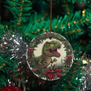 Dinosaur TRex Acrylic Ornament with Ribbon, Acrylic Rex Christmas Ornament,  Dinosaur Holiday Decor, Unique Jurassic Tree Decoration
