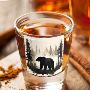 Bear in the woods Shot Glass, 1.5oz, Bear silhouette shot glass, Bear silhouette, Drinking glass