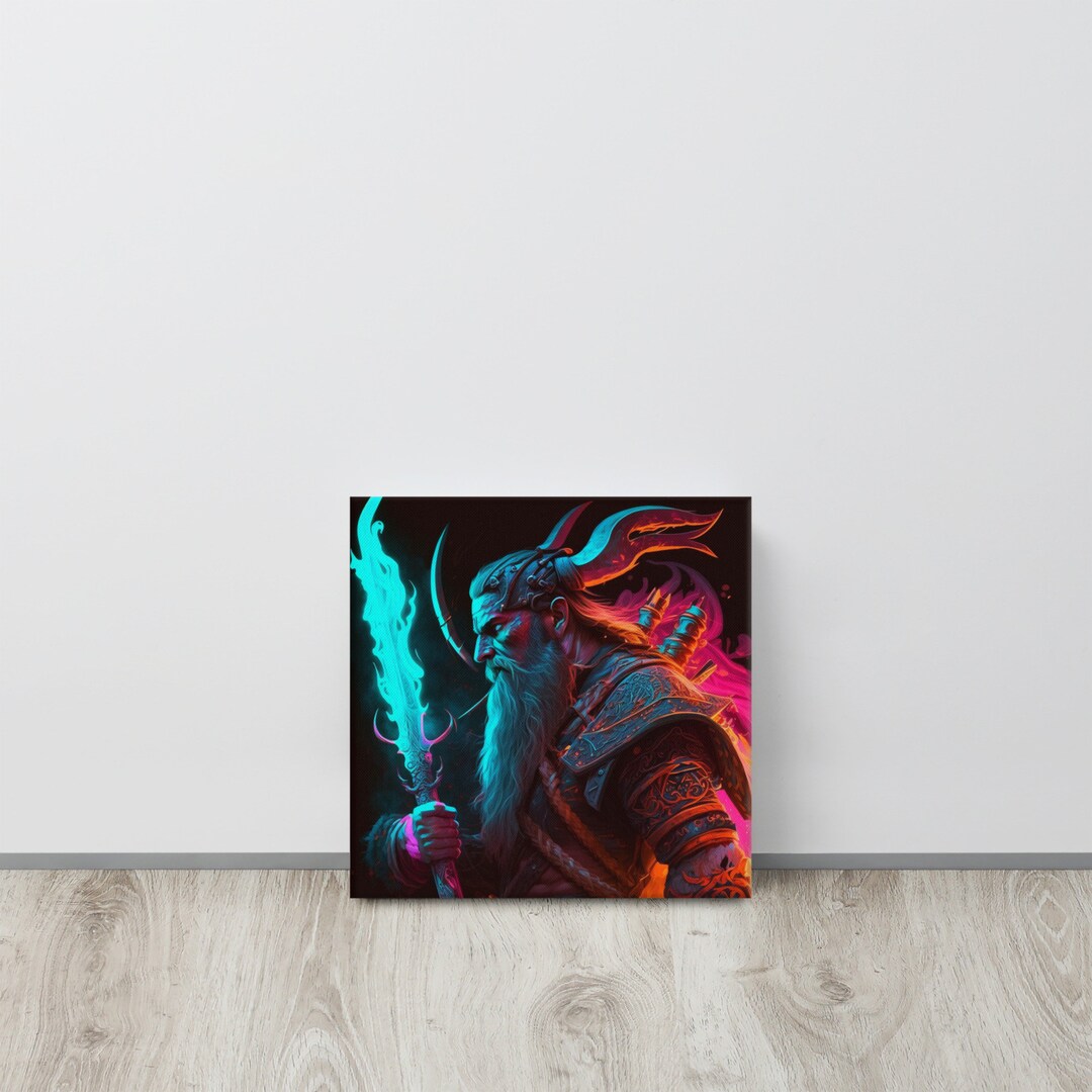 Abstract Neon Viking Canvas, Nordic Wall Art, Viking Wall Decor