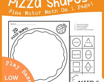 2D Shape Pizza Activity | Preschool Math Shapes | Fine Motor Cut and Paste Printable