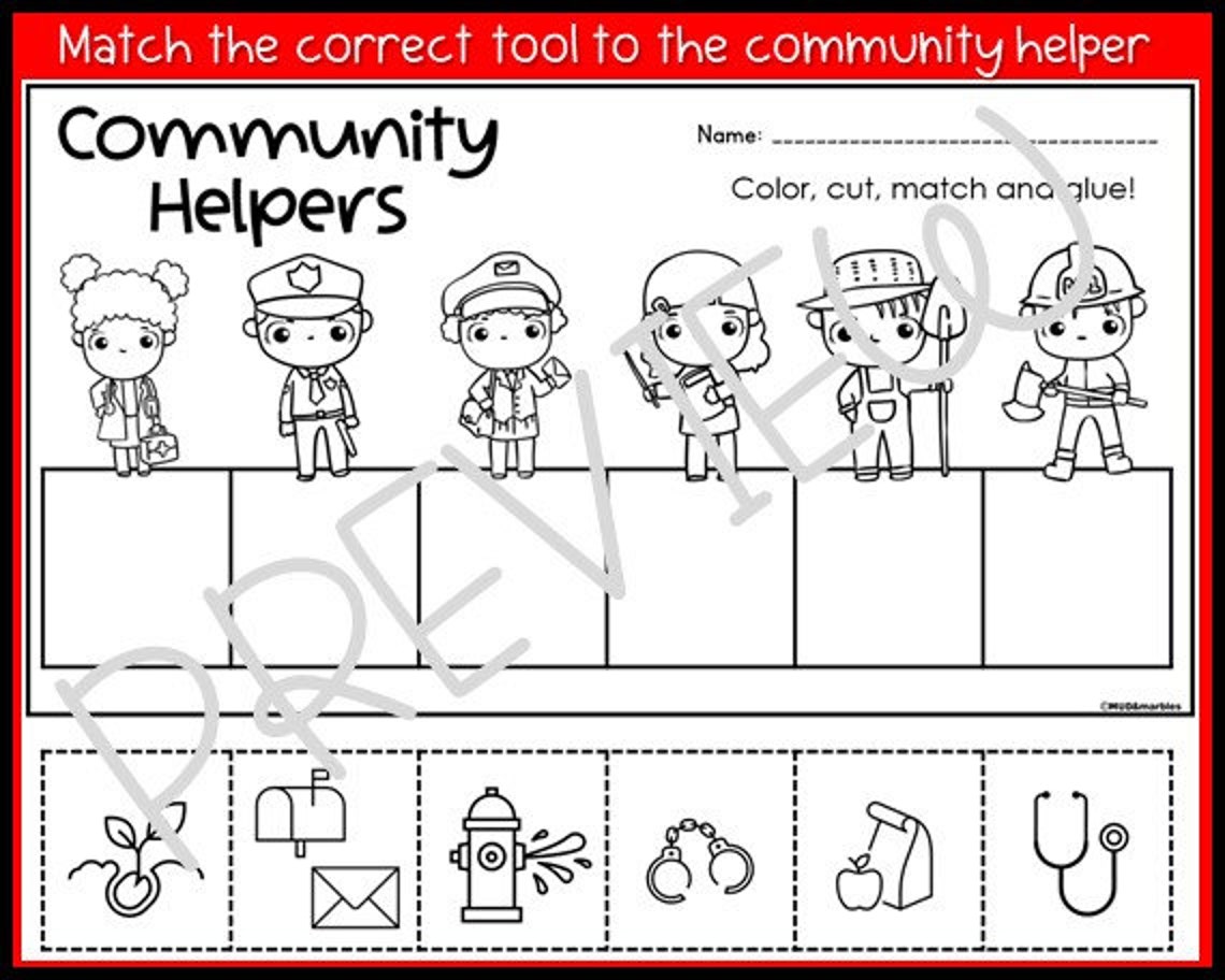 Community Helper Cut & Paste Matching Activity - Etsy