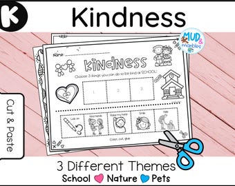 Kindergarten Kindness Cut and Paste Activities | Fine Motor | Social Emotional Learning | Character Education