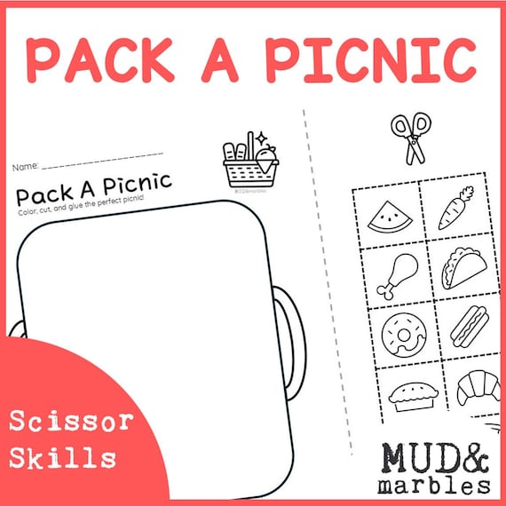 Pack a Picnic Scissor Skills Activity | Preschool & Kindergarten Cut and Paste Fine Motor Printable | Picnic Craft PDF