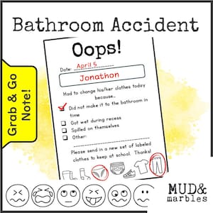 Bathroom Accident Note for Teachers | Grab and Go Replacement Clothes Note | Preschool Kindergarten