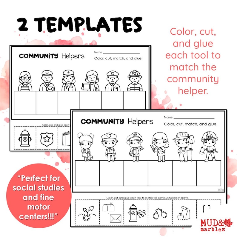 Community Helpers Matching Craft – Fine Motor Cut & Glue Activity for ...