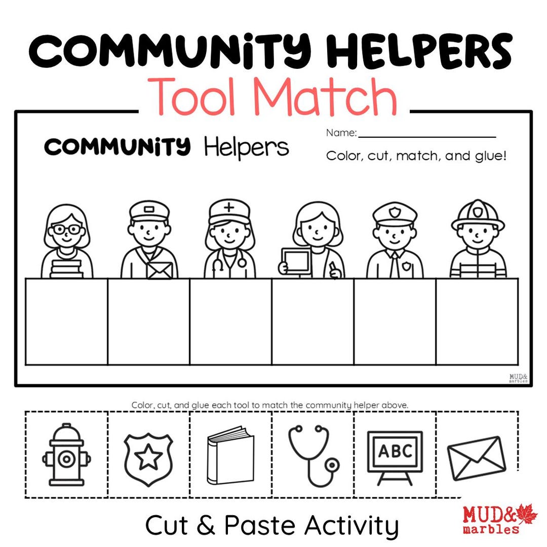 Community Helpers Matching Craft – Fine Motor Cut & Glue Activity for ...