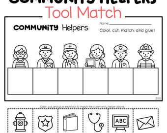 Attività creativa di abbinamento dei mestieri della comunità: ritaglia e incolla per sviluppare la motricità fine, ideale per la scuola dell'infanzia!
