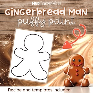 Gingerbread Man Puffy Paint Craft | Sensory Christmas Art Activity | Preschool & Kindergarten Holiday Printable Templates
