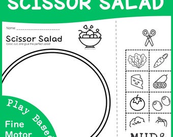 Scissor Salad Fine Motor Craft | Preschool & Kindergarten Cut and Paste Food Activity | Health Unit Printable