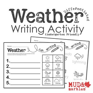 Attività di scrittura sul meteo per la scuola dell'infanzia / Scheda di lavoro differenziata per la scuola materna