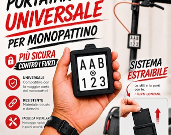 Supporto porta targa UNIVERSALE per MONOPATTINO Con Sistema ANTIFURTO