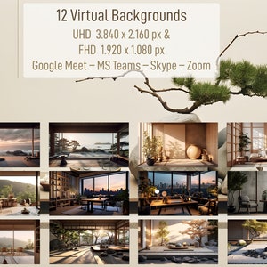 12 Hintergründe für virtuelle Meetings in MS Teams, Zoom, Google Meet und Skype: Japanisch und skandinavisch inspiriert (Set 14)