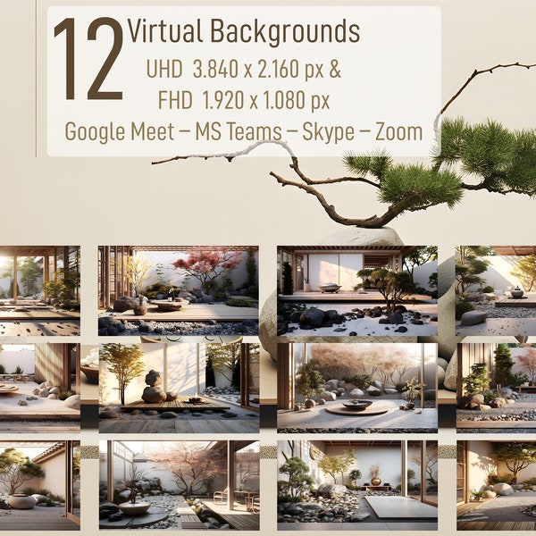 Zen Garten Entspannung - 12 Elegante Zen-Garten Virtuelle Hintergründe mit Ruhe und Inspiration (Zen Garten-Set 27)