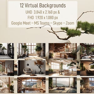 12 Backgrounds for MS Teams, Zoom, Google Meet, and Skype: Japanese and Scandinavian-inspired Interiors (Set 2)