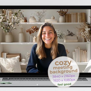 Minimalist Bookshelf Zoom Background, White Aesthetic (4K + HD, Clear + Blurred Set)