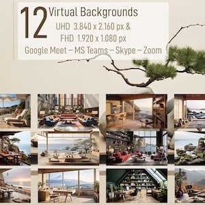12 Japanese and Scandinavian-inspired Interior Backgrounds for MS Teams, Zoom, Google Meet, and Skype (Mixed Set No 54)