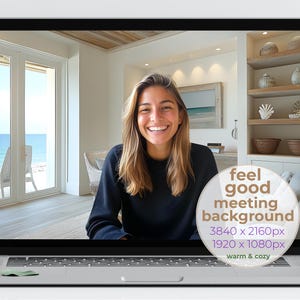 Coastal Living Room Zoom / Teams Background: Serene Beach View (Digital Download, UHD / FHD)