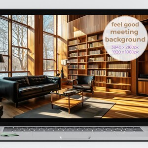 Puede incluir: Una habitación luminosa y soleada con grandes ventanales, un sofá de cuero negro, una mesa de centro, una estantería llena de libros y un sillón de cuero negro. La habitación tiene un ambiente cálido y acogedor, perfecto para una reunión o un encuentro.