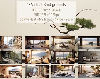 Summer Serenity - 12 Elegant Virtual Backgrounds for a Tranquil Escape (Japandi Set 19)