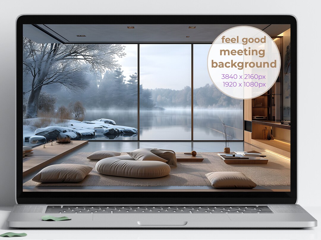 Snowy Lakeside Living Room Virtual Background - Zoom Meeting Backdrop ...