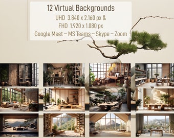 12 Japanese and Scandinavian-inspired Interior Backgrounds for MS Teams, Zoom, Google Meet, and Skype (Japandi Set 4)