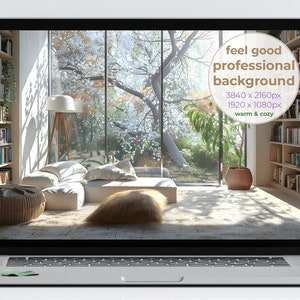 Spring Blossoms Library Virtuell Bakgrund: Elegant hemmakontor (Digital nedladdning, UHD / FHD)